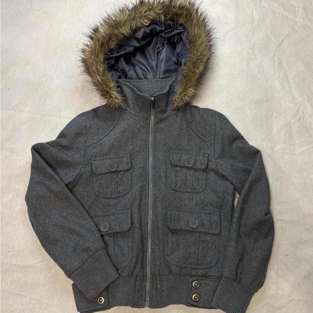 Dollhouse Gray Jacket with Faux Fur Trim